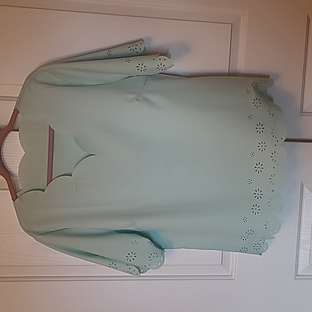 Mint green Laser cut Blouses 2X Shein Curve